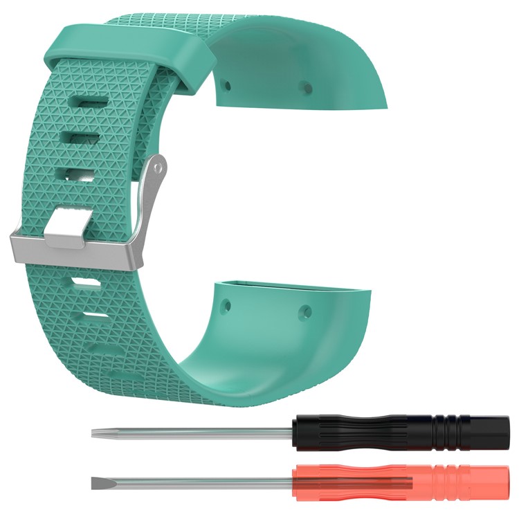 TPE Soft Watch Band with Installation Tools for Fitbit Surge - Cyan, Size: L-1