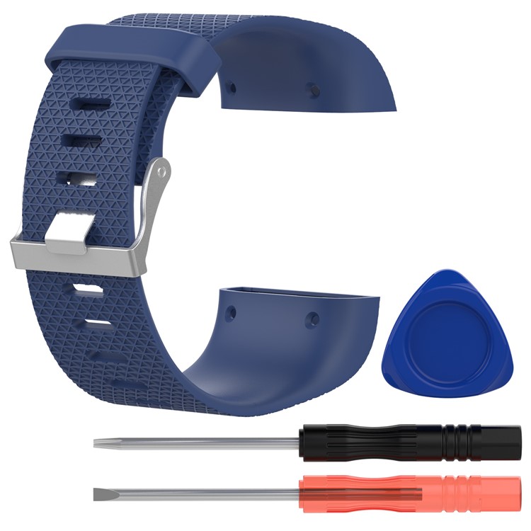 Metal Buckle Soft TPE Watch Band with Installation Tools for Fitbit Surge - Dark Blue, Size: S-1