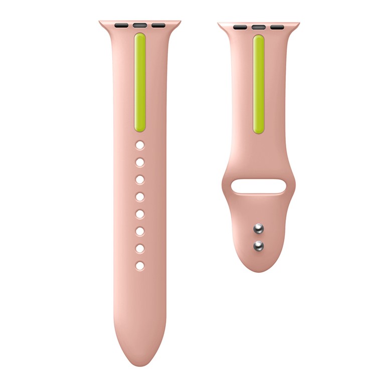 Dual Color Silicone Watch Strap for Apple Watch Series 4 40mm / Series 3 2 1 38mm - Pink + Green-3