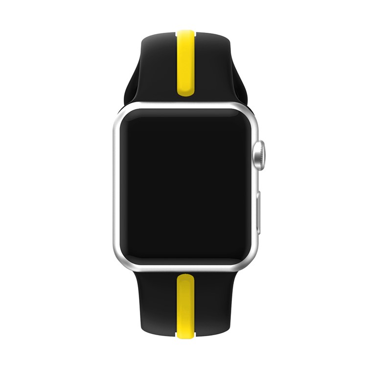 Dual Color Soft Silicone Watch Strap for Apple Watch Series 4 40mm / Series 3 2 1 38mm - Black + Yellow-2