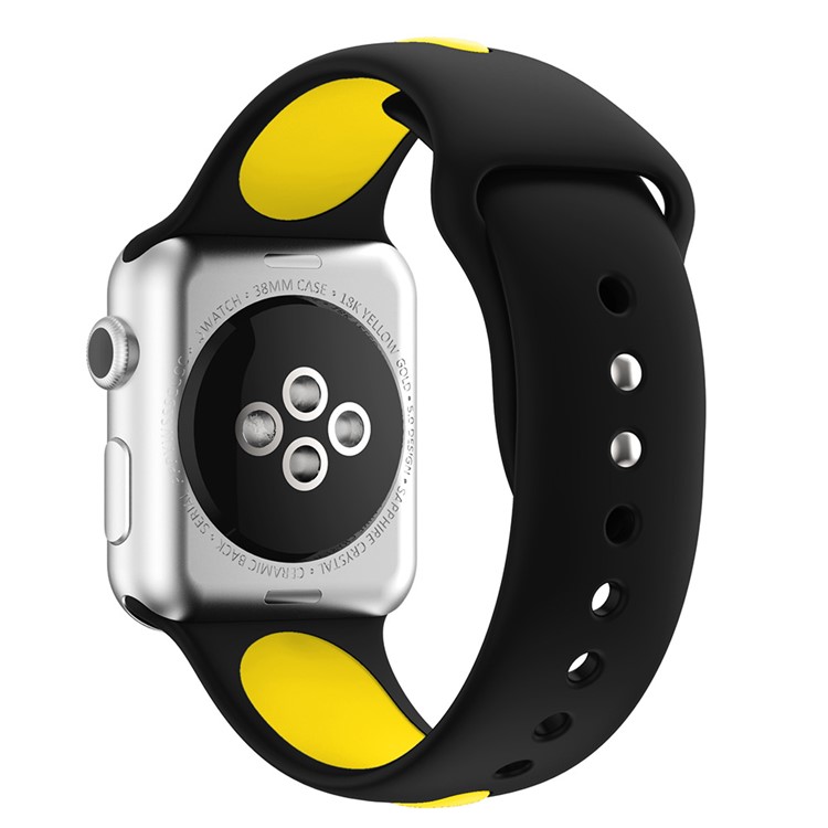 Dual Color Soft Silicone Watch Strap for Apple Watch Series 4 40mm / Series 3 2 1 38mm - Black + Yellow-3