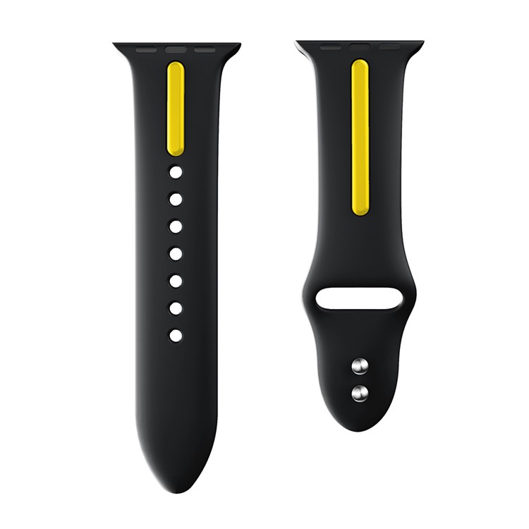 Dual Color Soft Silicone Watch Strap for Apple Watch Series 4 40mm / Series 3 2 1 38mm - Black + Yellow-4