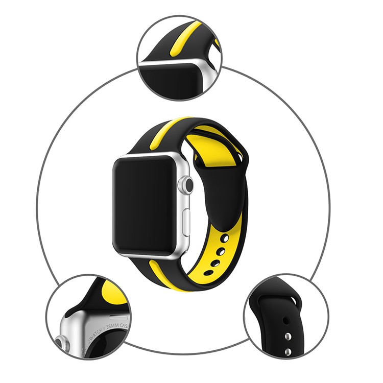Dual Color Soft Silicone Watch Strap for Apple Watch Series 4 40mm / Series 3 2 1 38mm - Black + Yellow-7