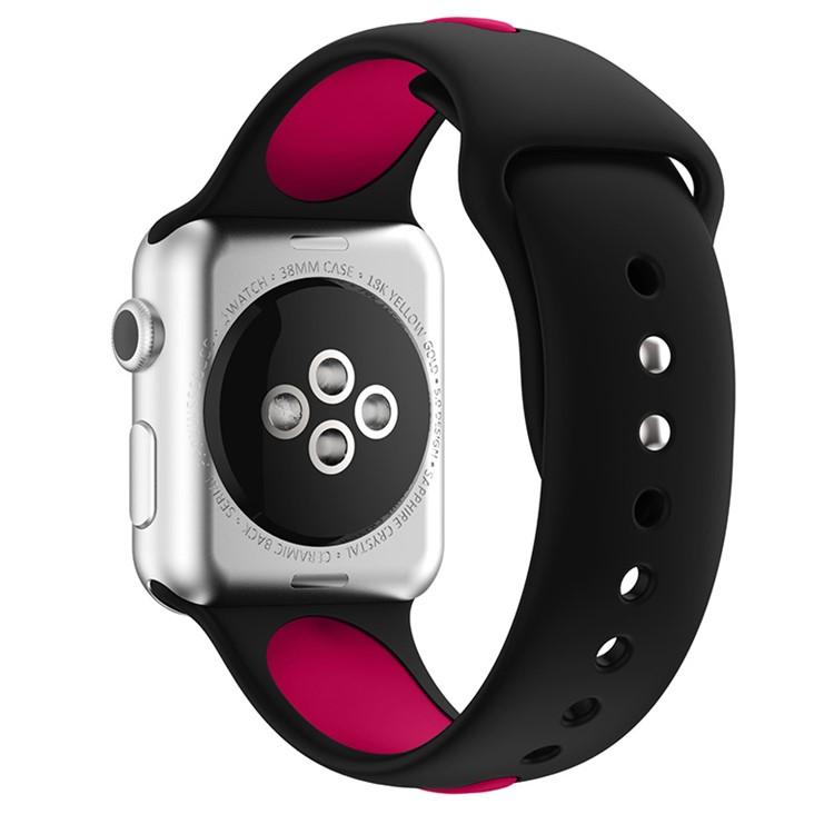 Bi-color Silicone Watch Band for Apple Watch Series 4 40mm / Series 3 2 1 38mm - Black + Rose-3
