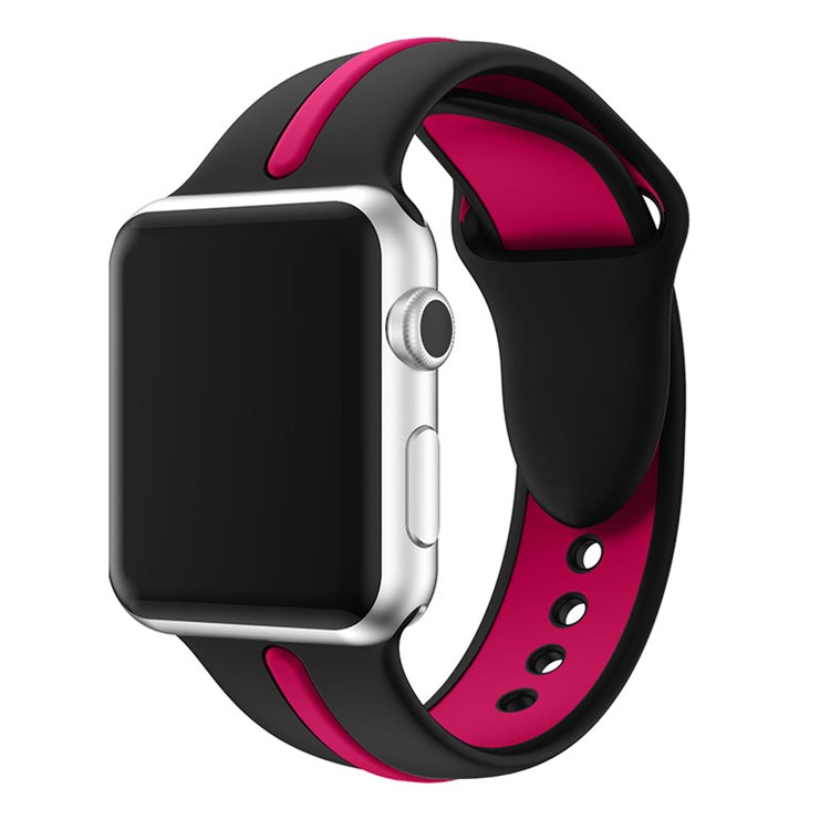 Bi-color Silicone Watch Band for Apple Watch Series 4 40mm / Series 3 2 1 38mm - Black + Rose-5