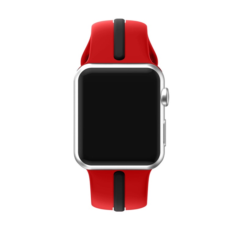 Dual Color Silicone Watch Band Replacement for Apple Watch Series 4 40mm / Series 3 2 1 38mm - Red + Black-2