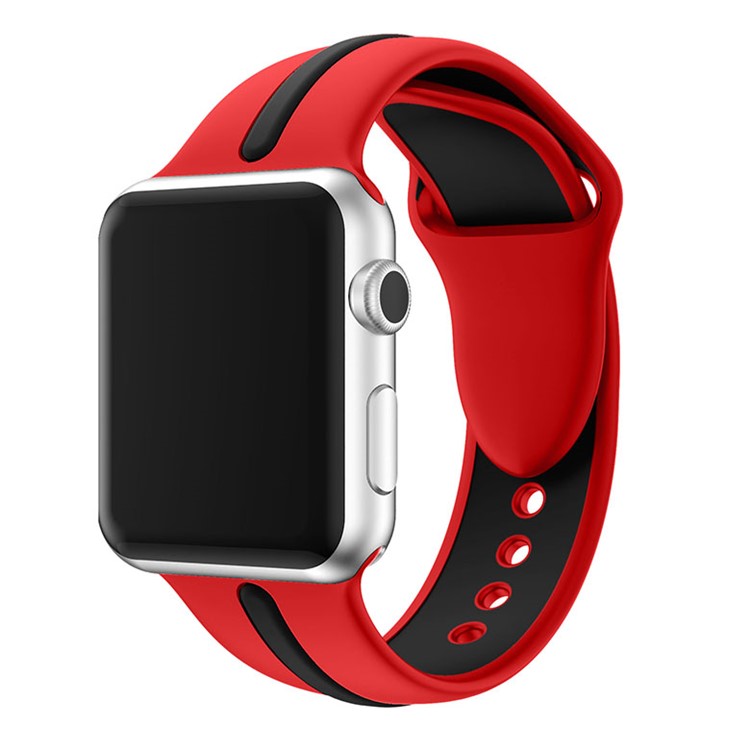 Dual Color Silicone Watch Band Replacement for Apple Watch Series 4 40mm / Series 3 2 1 38mm - Red + Black-5