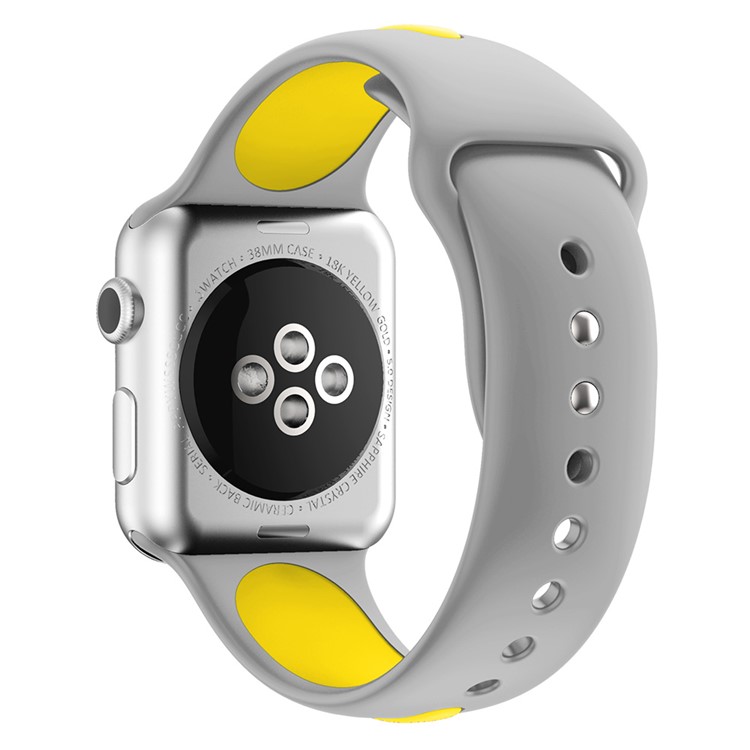 Dual Color Silicone Flexible Watch Strap for Apple Watch Series 4 40mm / Series 3 2 1 38mm - Grey + Yellow-3