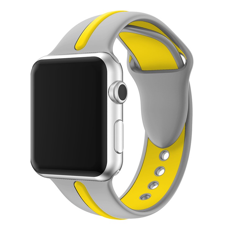 Dual Color Silicone Flexible Watch Strap for Apple Watch Series 4 40mm / Series 3 2 1 38mm - Grey + Yellow-5