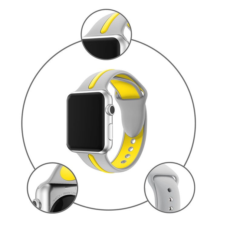 Dual Color Silicone Flexible Watch Strap for Apple Watch Series 4 40mm / Series 3 2 1 38mm - Grey + Yellow-7