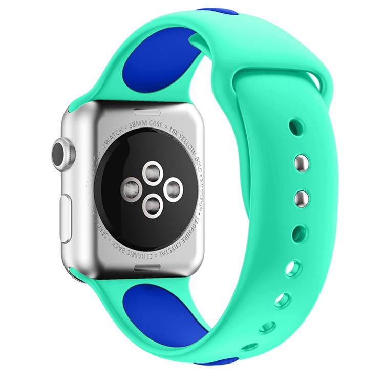 BI-Farbe Silikon Flexible Uhrenarmband für Apple Watch Serie 3 Serie 2 Serie 1 38mm - Cyan + Blau-3