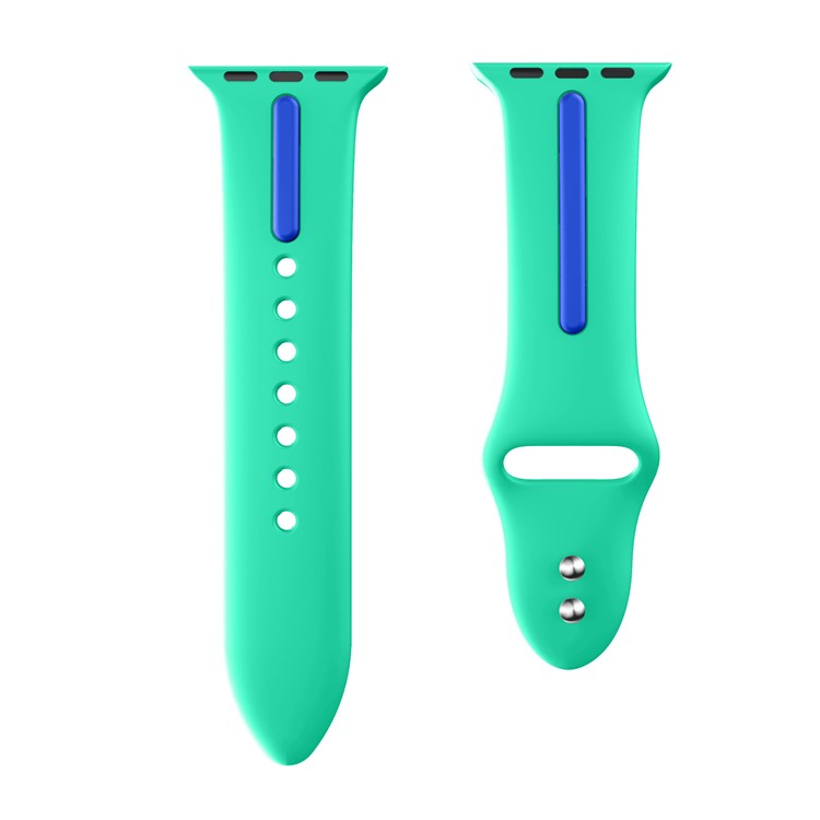BI-Farbe Silikon Flexible Uhrenarmband für Apple Watch Serie 3 Serie 2 Serie 1 38mm - Cyan + Blau-4