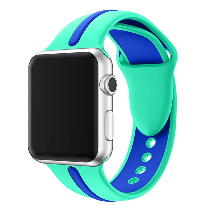BI-Farbe Silikon Flexible Uhrenarmband für Apple Watch Serie 3 Serie 2 Serie 1 38mm - Cyan + Blau-5