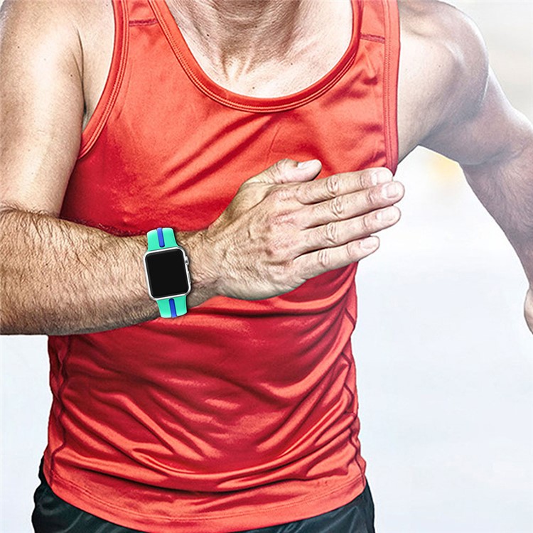 BI-Farbe Silikon Flexible Uhrenarmband für Apple Watch Serie 3 Serie 2 Serie 1 38mm - Cyan + Blau-6