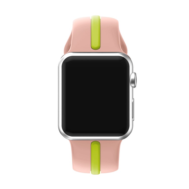 Bi-color Silicone Flexible Watch Band for Apple Watch Series 3 Series 2 Series 1 42mm - Pink + Green-2