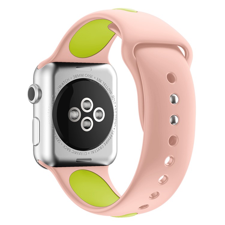 Bi-color Silicone Flexible Watch Band for Apple Watch Series 3 Series 2 Series 1 42mm - Pink + Green-3