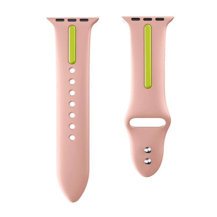 Bi-color Silicone Flexible Watch Band for Apple Watch Series 3 Series 2 Series 1 42mm - Pink + Green-4