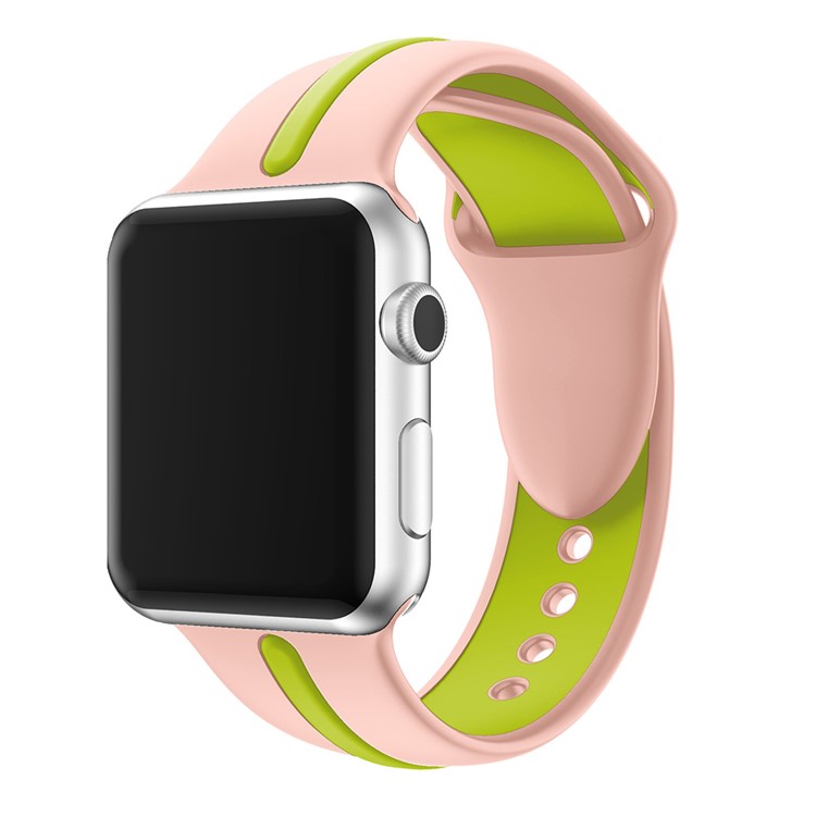 Bi-color Silicone Flexible Watch Band for Apple Watch Series 3 Series 2 Series 1 42mm - Pink + Green-5