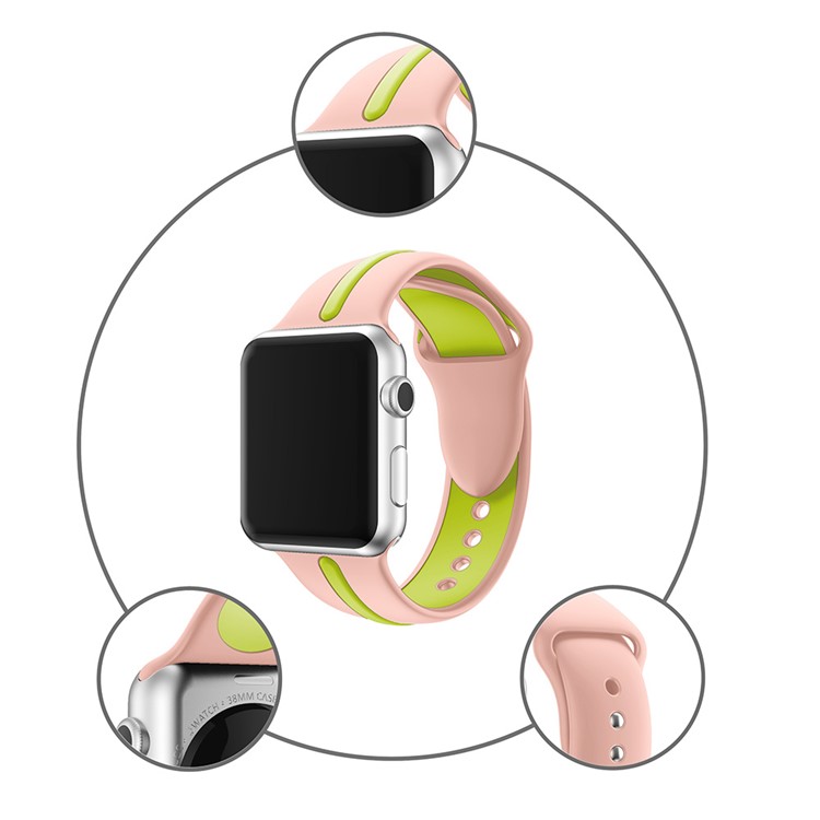 Bi-color Silicone Flexible Watch Band for Apple Watch Series 3 Series 2 Series 1 42mm - Pink + Green-7