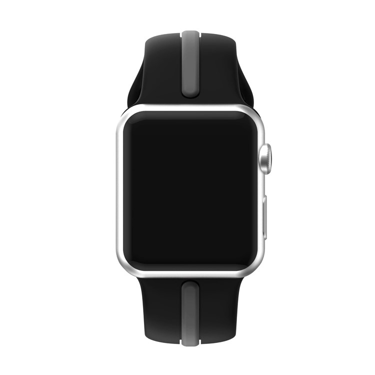 Bi-color Silicone Watch Strap Replacement for Apple Watch Series 3 Series 2 Series 1 42mm - Black + Grey-2