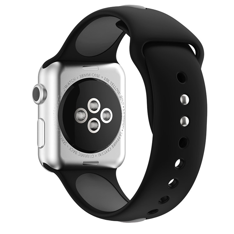 Bi-color Silicone Watch Strap Replacement for Apple Watch Series 3 Series 2 Series 1 42mm - Black + Grey-3