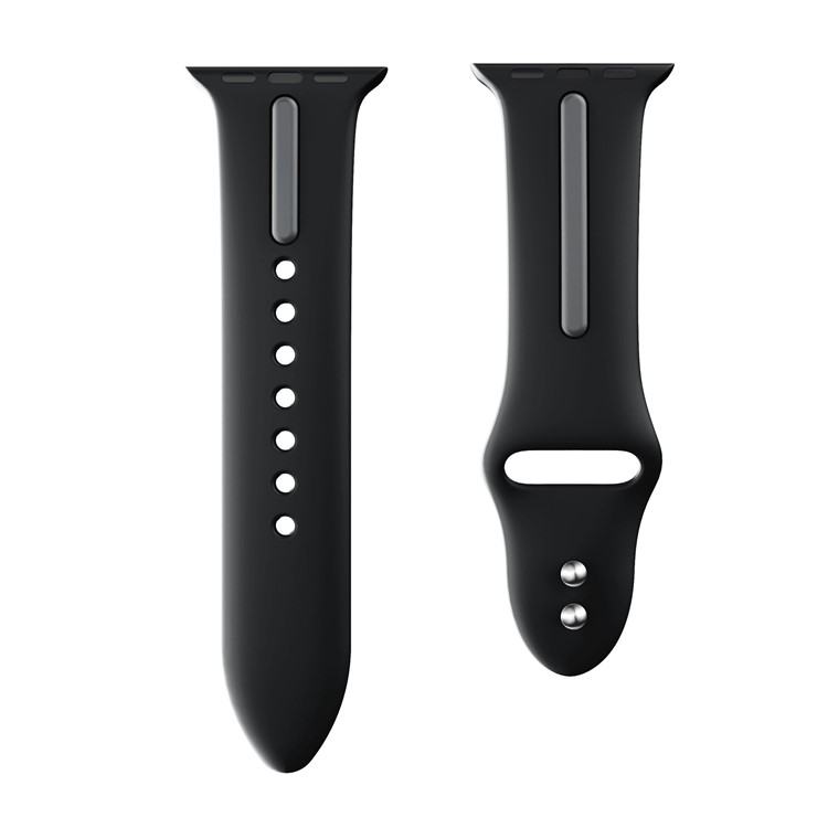 Bi-color Silicone Watch Strap Replacement for Apple Watch Series 3 Series 2 Series 1 42mm - Black + Grey-4