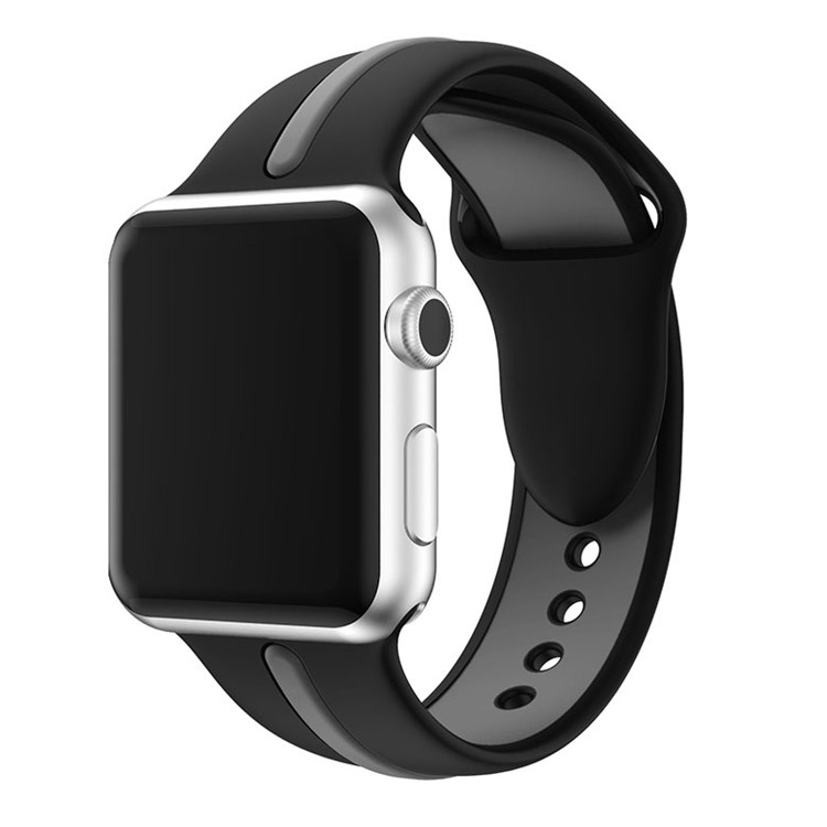 Bi-color Silicone Watch Strap Replacement for Apple Watch Series 3 Series 2 Series 1 42mm - Black + Grey-5
