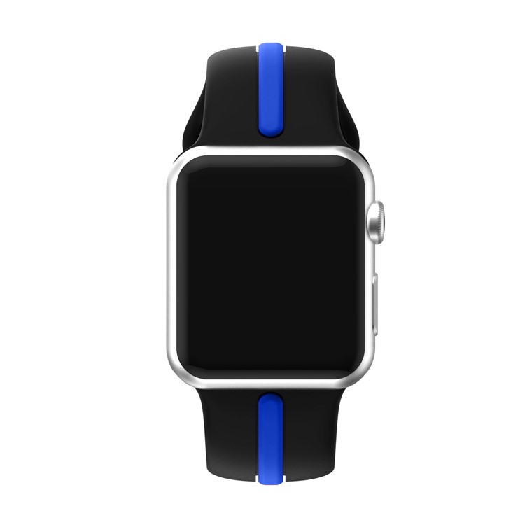 Bi-color Silicone Watch Band Replacement for Apple Watch Series 3 Series 2 Series 1 42mm - Black + Blue-2