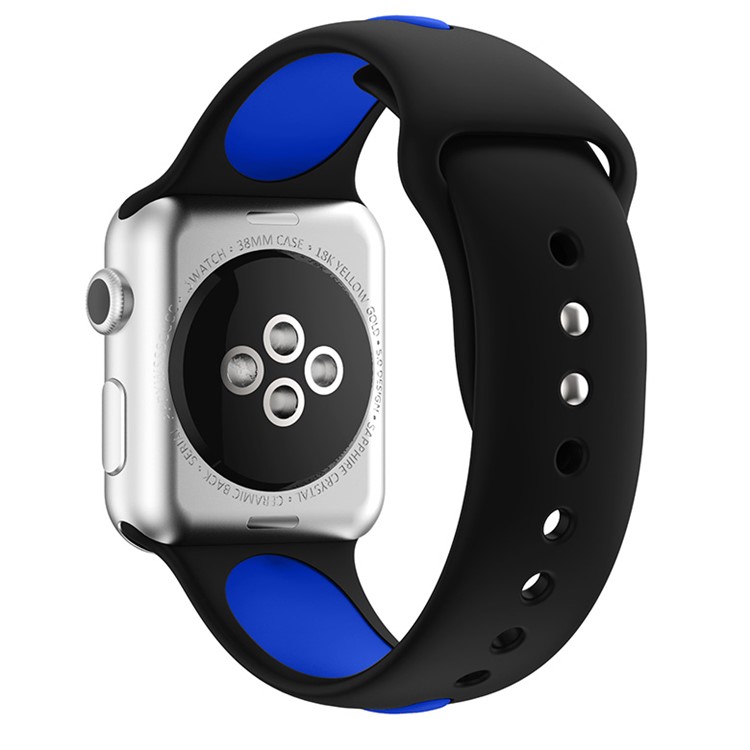 Bi-color Silicone Watch Band Replacement for Apple Watch Series 3 Series 2 Series 1 42mm - Black + Blue-3