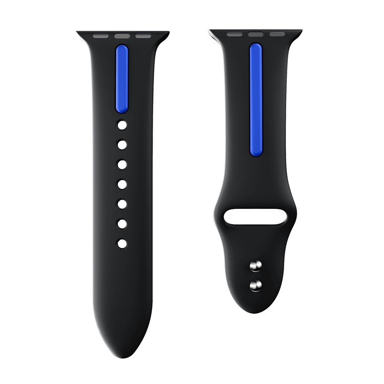 Bi-color Silicone Watch Band Replacement for Apple Watch Series 3 Series 2 Series 1 42mm - Black + Blue-4