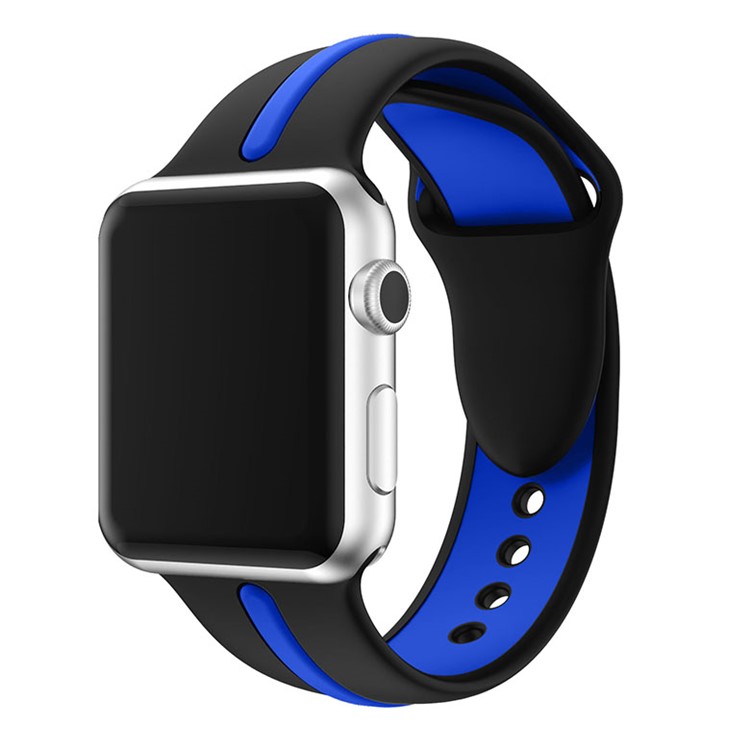 Bi-color Silicone Watch Band Replacement for Apple Watch Series 3 Series 2 Series 1 42mm - Black + Blue-5