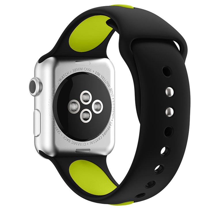 Two-tone Silicone Watch Band for Apple Watch Series 3 Series 2 Series 1 42mm - Black + Green-2