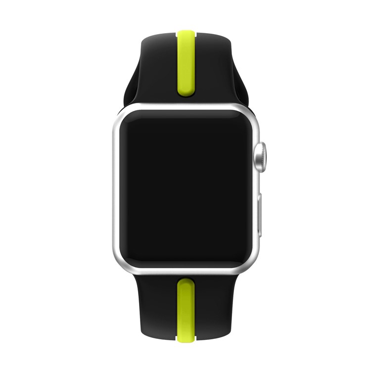 Two-tone Silicone Watch Band for Apple Watch Series 3 Series 2 Series 1 42mm - Black + Green-3