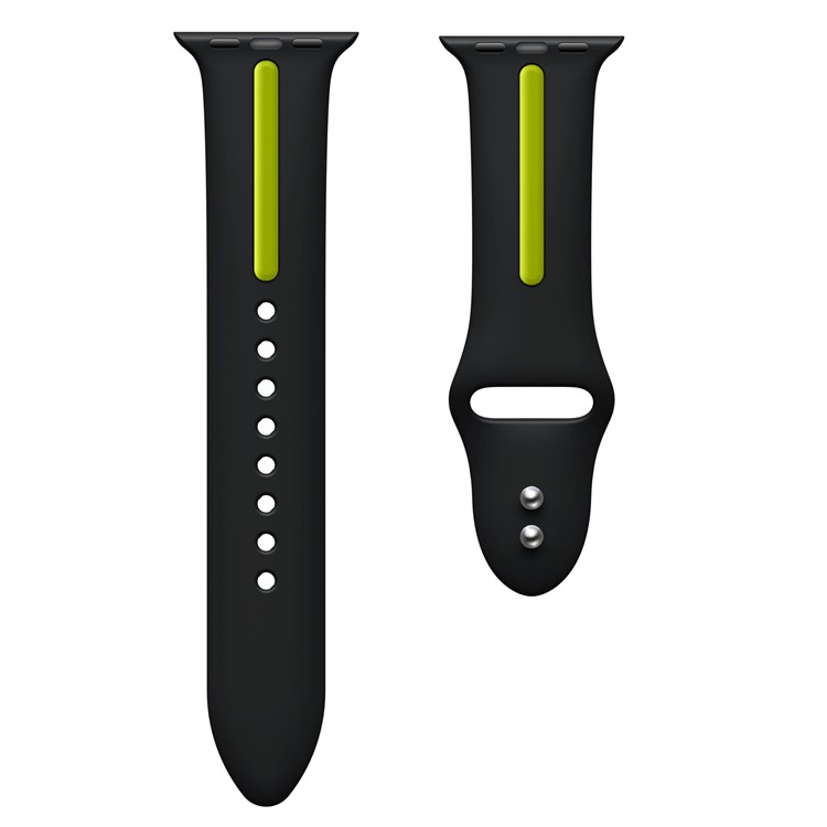 Two-tone Silicone Watch Band for Apple Watch Series 3 Series 2 Series 1 42mm - Black + Green-4