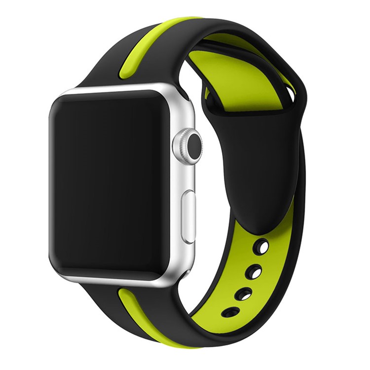 Two-tone Silicone Watch Band for Apple Watch Series 3 Series 2 Series 1 42mm - Black + Green-5