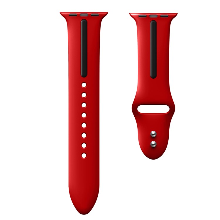Two-tone Silicone Watch Band Replacement for Apple Watch Series 3 Series 2 Series 1 42mm - Red + Black-4