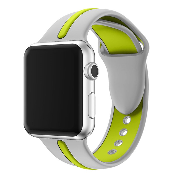 Two-tone Silicone Wrist Watch Strap for Apple Watch Series 3 Series 2 Series 1 42mm - Grey + Green-5