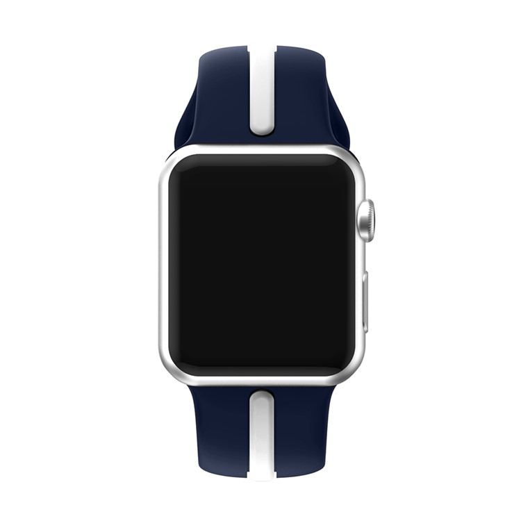 Two-tone Silicone Wrist Watch Band for Apple Watch Series 3 Series 2 Series 1 42mm - Blue + White-2