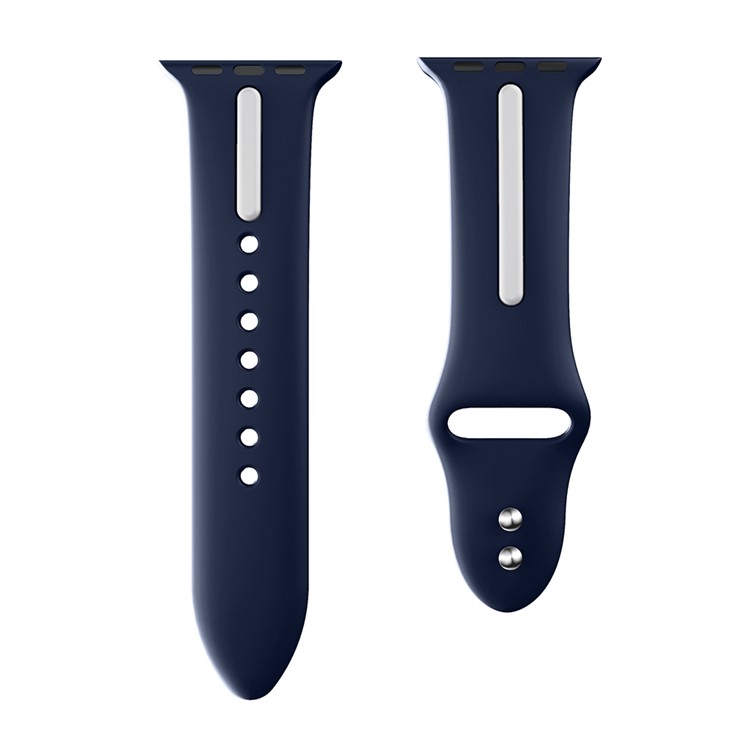 Two-tone Silicone Wrist Watch Band for Apple Watch Series 3 Series 2 Series 1 42mm - Blue + White-4