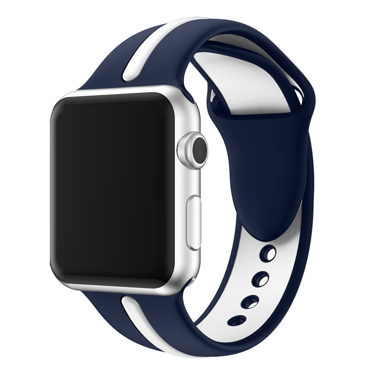 Two-tone Silicone Wrist Watch Band for Apple Watch Series 3 Series 2 Series 1 42mm - Blue + White-5