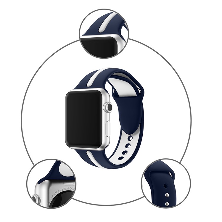 Two-tone Silicone Wrist Watch Band for Apple Watch Series 3 Series 2 Series 1 42mm - Blue + White-7