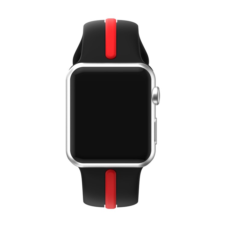 Two-tone Silicone Soft Wrist Watch Strap for Apple Watch Series 3 Series 2 Series 1 42mm - Black + Red-2