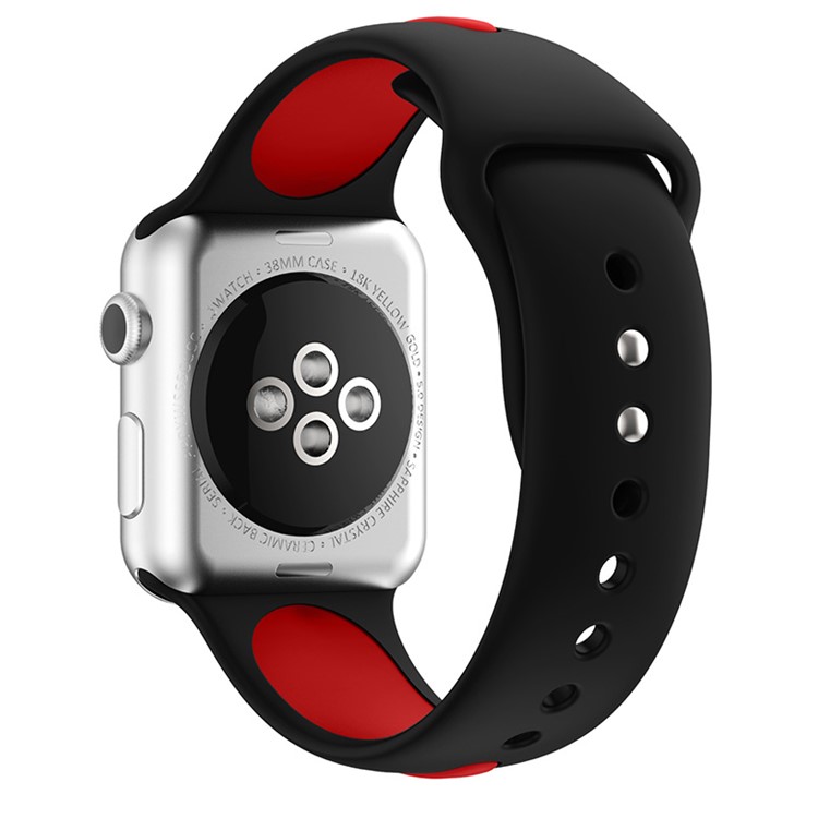 Two-tone Silicone Soft Wrist Watch Strap for Apple Watch Series 3 Series 2 Series 1 42mm - Black + Red-3