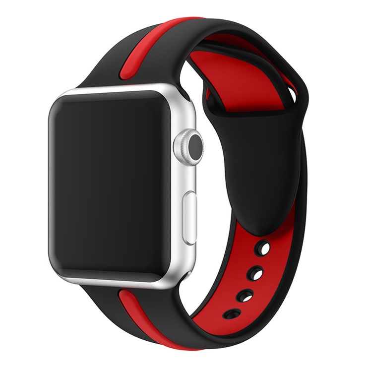 Two-tone Silicone Soft Wrist Watch Strap for Apple Watch Series 3 Series 2 Series 1 42mm - Black + Red-5