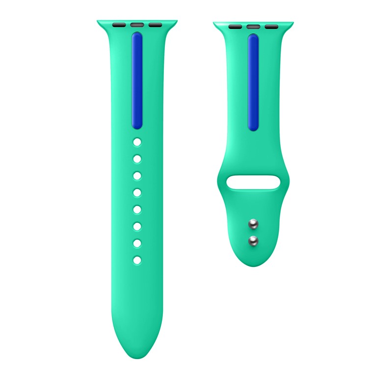 Two-tone Silicone Soft Wrist Watch Band for Apple Watch Series 3 Series 2 Series 1 42mm - Cyan + Blue-4