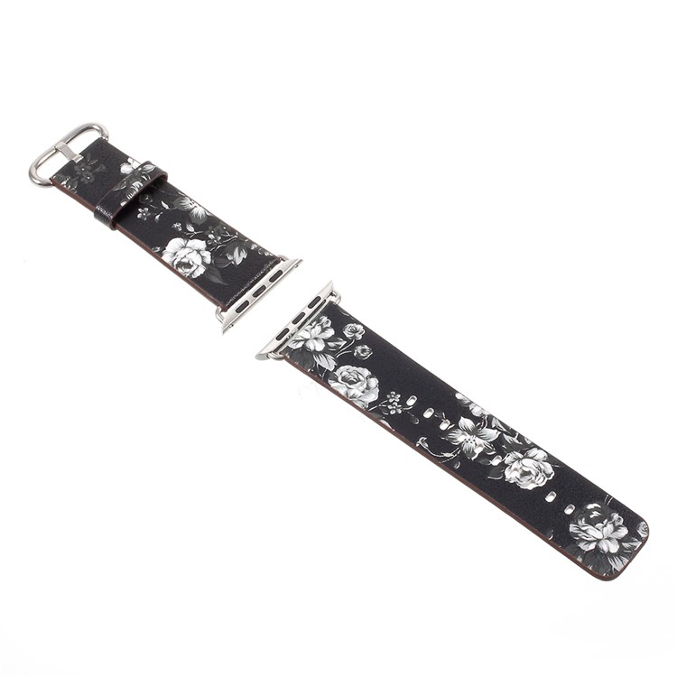 Flower Printing PU Leather Watch Band for Apple Watch Series 4 40mm / Series 3 2 1 38mm - Black / Colorless Peonies-3