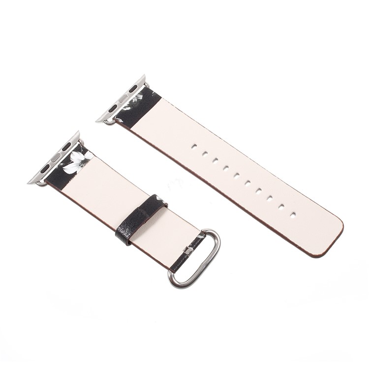 Flower Printing PU Leather Watch Band for Apple Watch Series 4 40mm / Series 3 2 1 38mm - Black / Colorless Peonies-4