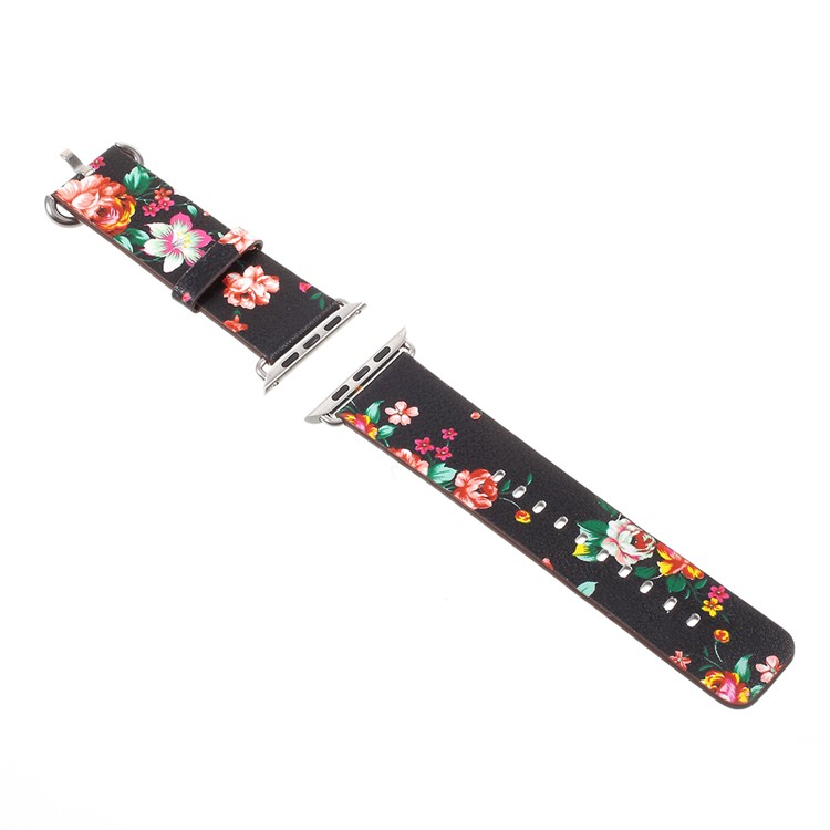Flower Printing PU Leather Watch Strap for Apple Watch Series 4 40mm / Series 3 2 1 38mm - Black / Colorful Peonies-3