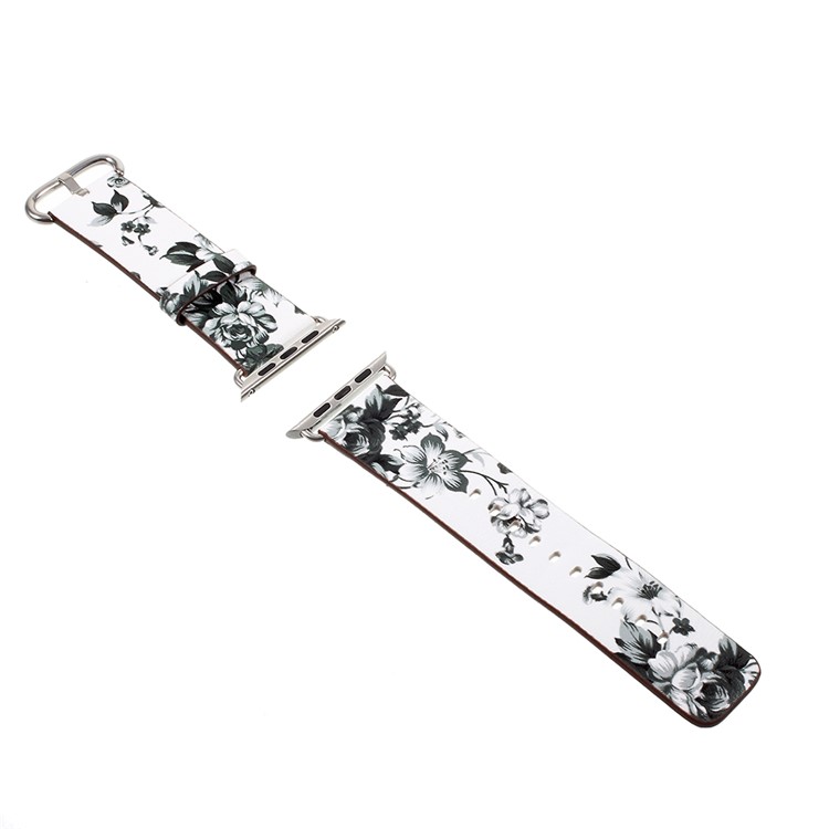 Flower Pattern PU Leather Watch Band for Apple Watch Series 4 40mm / Series 3 2 1 38mm - White / Colorless Peonies-3