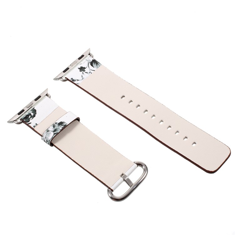 Flower Pattern PU Leather Watch Band for Apple Watch Series 4 40mm / Series 3 2 1 38mm - White / Colorless Peonies-4